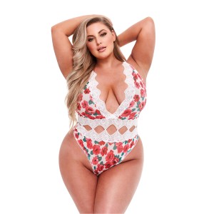 White Floral & Lace Teddy, Xl