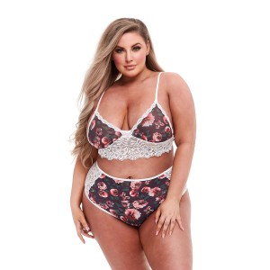 Grey Floral & Lace Bra Set, Xl