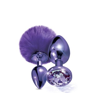 Nixie Metal Butt Plug Set Pom Pom And Jewel Inlaid Purple Metallic
