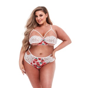 White Floral & Lace Bra Set, Xl