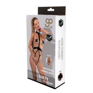 Gp Latex Crotchless Harness Body Black, Xl