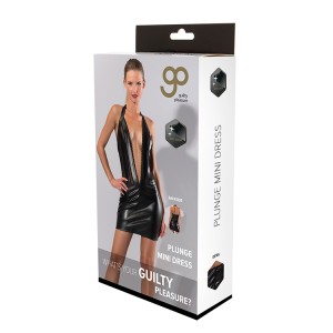 Gp Wetlook Plunge Mini Dress Black, M