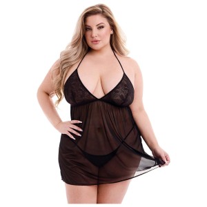 Baci Eco Lace And Mesh Chemise Black, Q