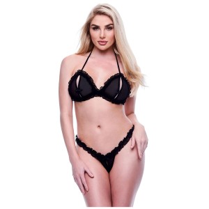 Baci 2pc Peekaboo Bra & Crotchless G-string Set Black, M/l