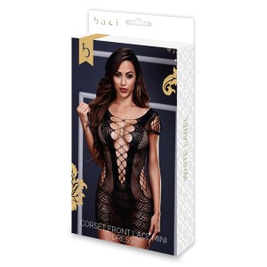Baci Corset Front Lace Mini Dress Black, Os