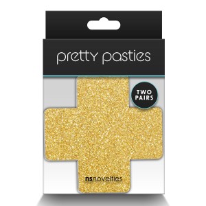Pretty Pasties Glitter Cross Black Gold 2 Pair