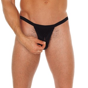 Mens Black Pouch G-string With Zipper