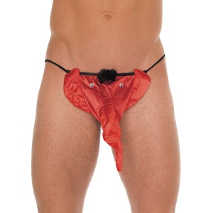 Mens Black G-string With Red Elephant Animal Pouch