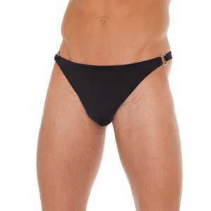Mens Black G-string With Metal Hoop Connectors