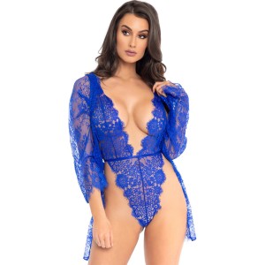 Leg Avenue Floral Lace Teddy And Robe Blue