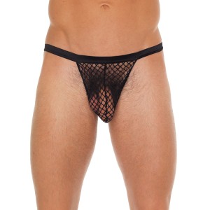Mens Black G-string With Black Net Pouch