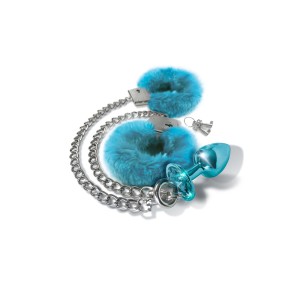 Nixie Metal Butt Plug And Furry Handcuff Set Blue
