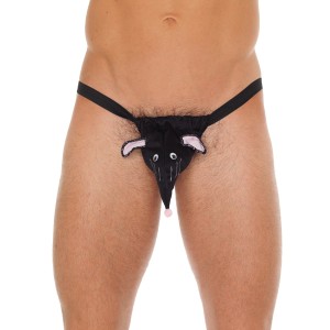 Mens Black Rat Animal Pouch G-string