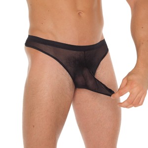 Mens Black G-string With Penis Sleeve