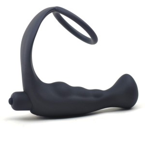Black Silicone Anal Plug Vibrator With Cock Ring