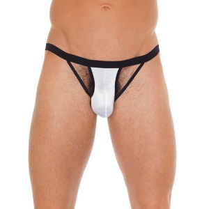 Mens Black G-string With White Pouch